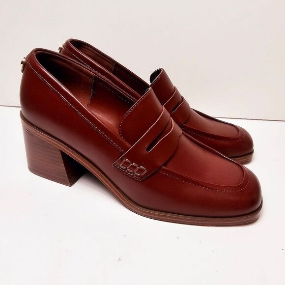 NEW Marc Fisher Kchris Brown Leather Stack Heel Block Heel Loafers Size 7.5 - Picture 3 of 8